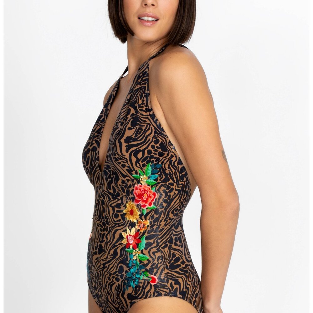 BRAND NEW JOHNNY WAS PLUS Millo halter embroidered one-piece SWIMSUIT - Picture 3 of 6